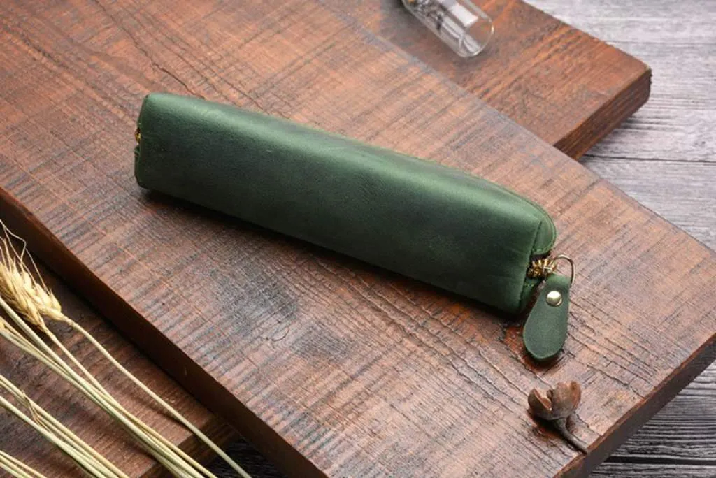 Engraved Leather Pencil Pouch Bag Roll