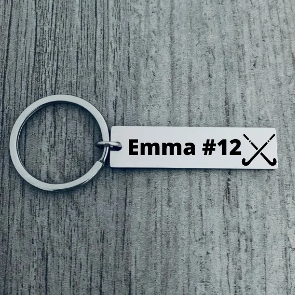 Engraved Personalized Field Hockey Bar Keychain