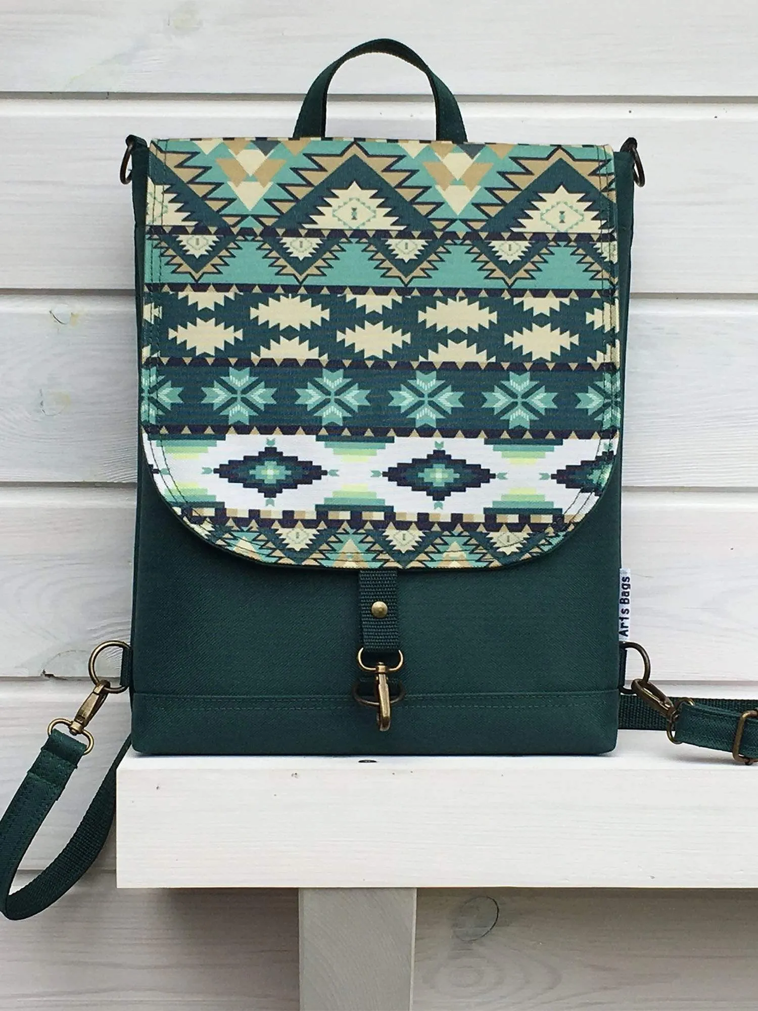 Ethnic Turquoise Blue Vegan Backpack, Bohemian Cross Body Bag | Aris Bags