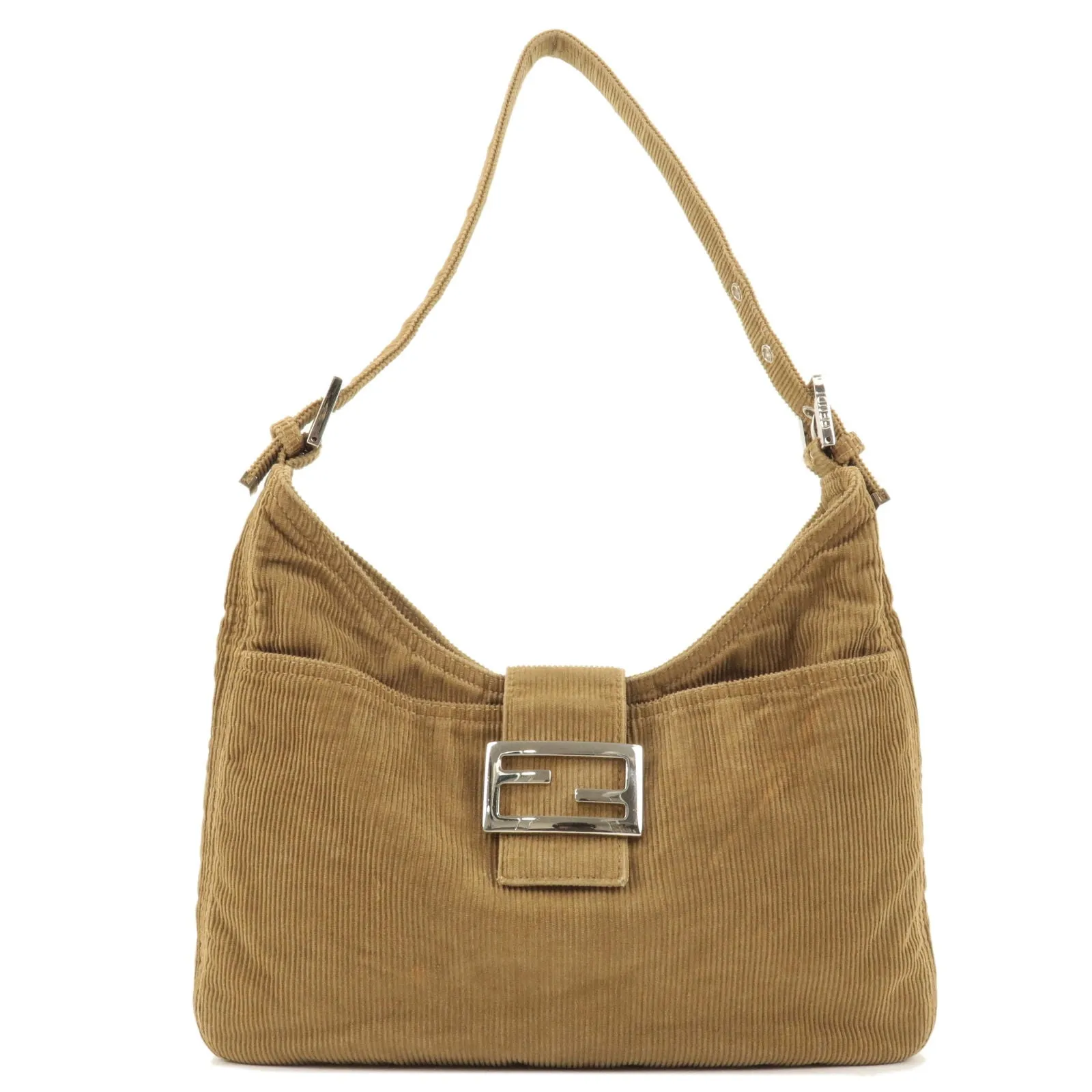 FENDI Mamma Baguette Corduroy Shoulder Bag Khaki 26569