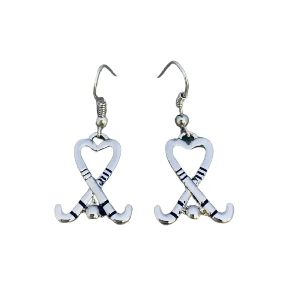 Field Hockey Heart Stick Dangle Earrings