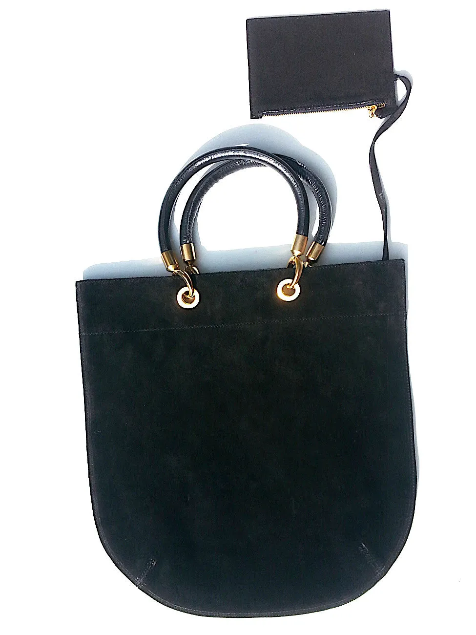 Flat Oblong Suede Tote Bag Black