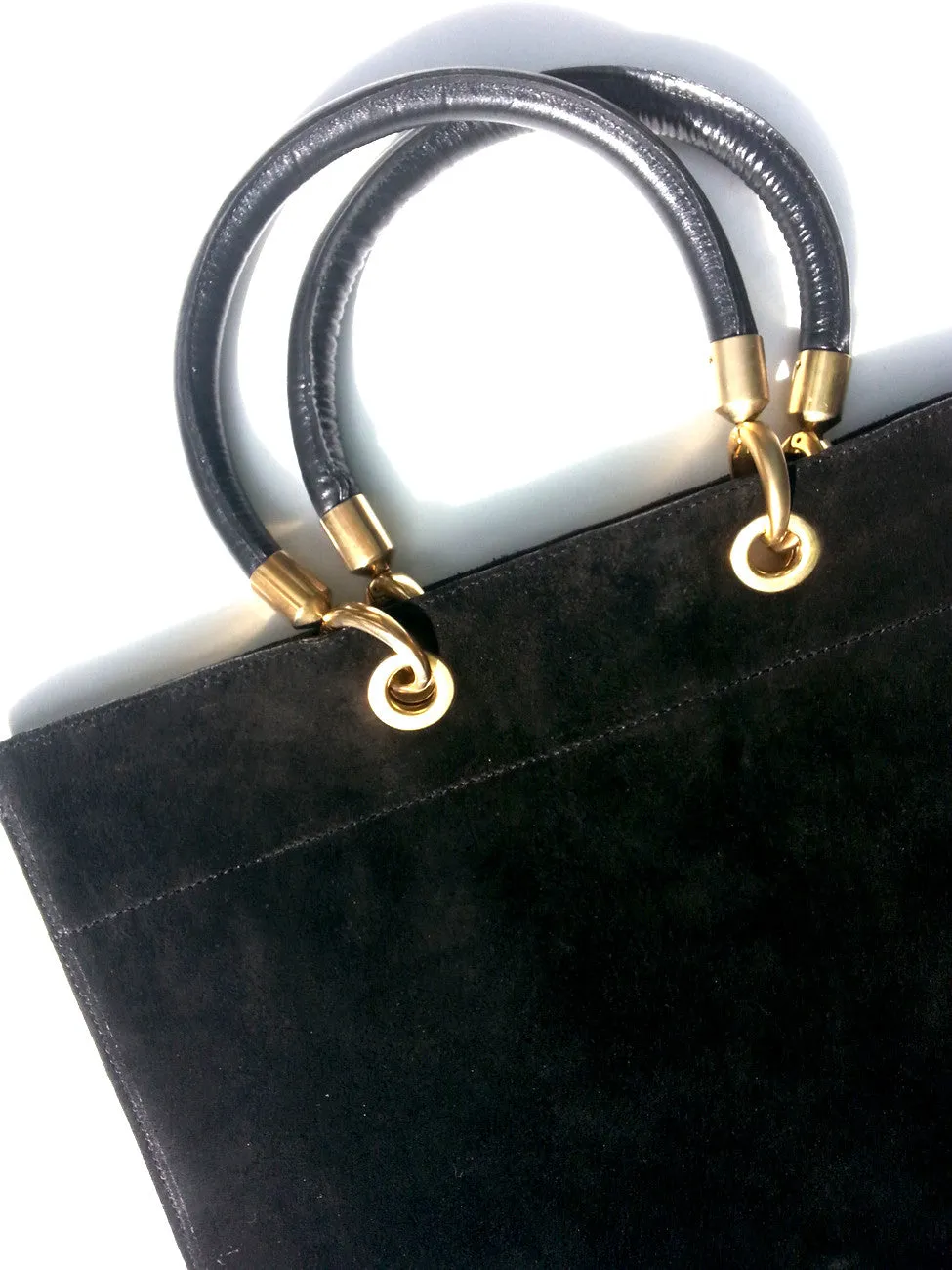 Flat Oblong Suede Tote Bag Black