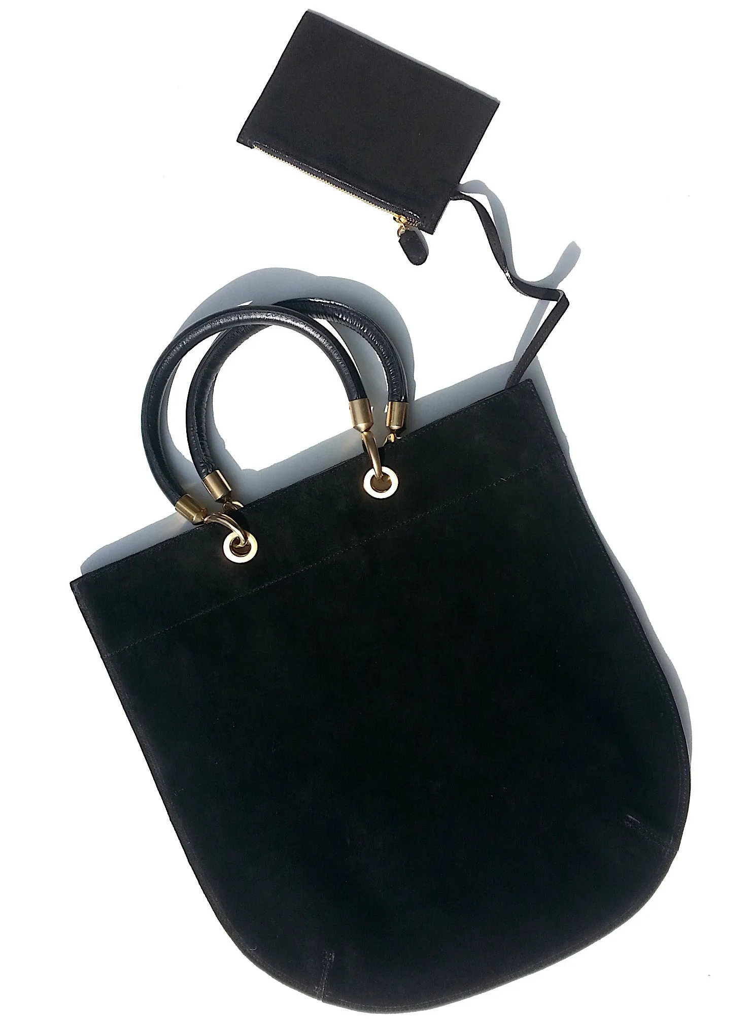 Flat Oblong Suede Tote Bag Black