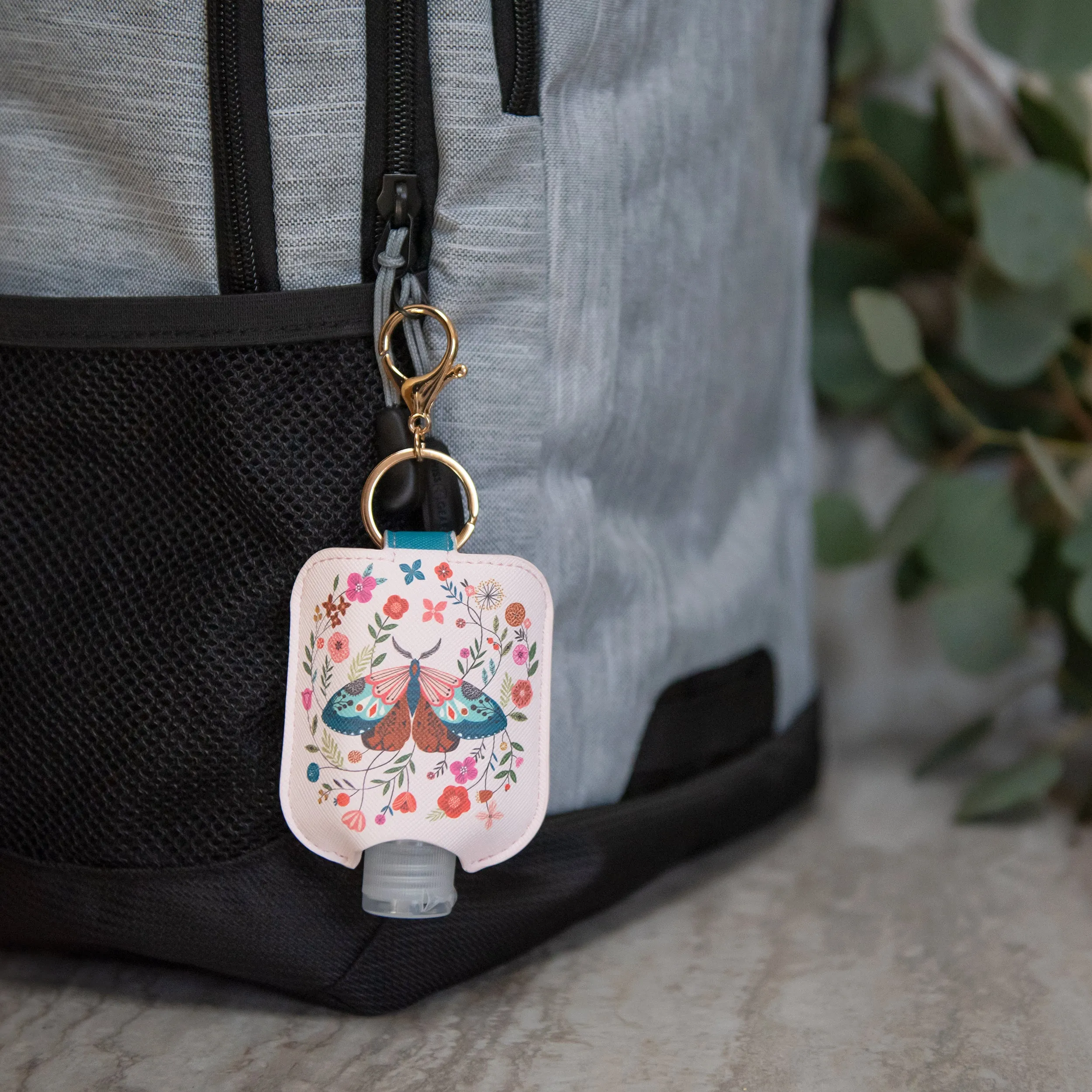 Floral Moth Hand-Sanitizer Holder with Travel Bottle