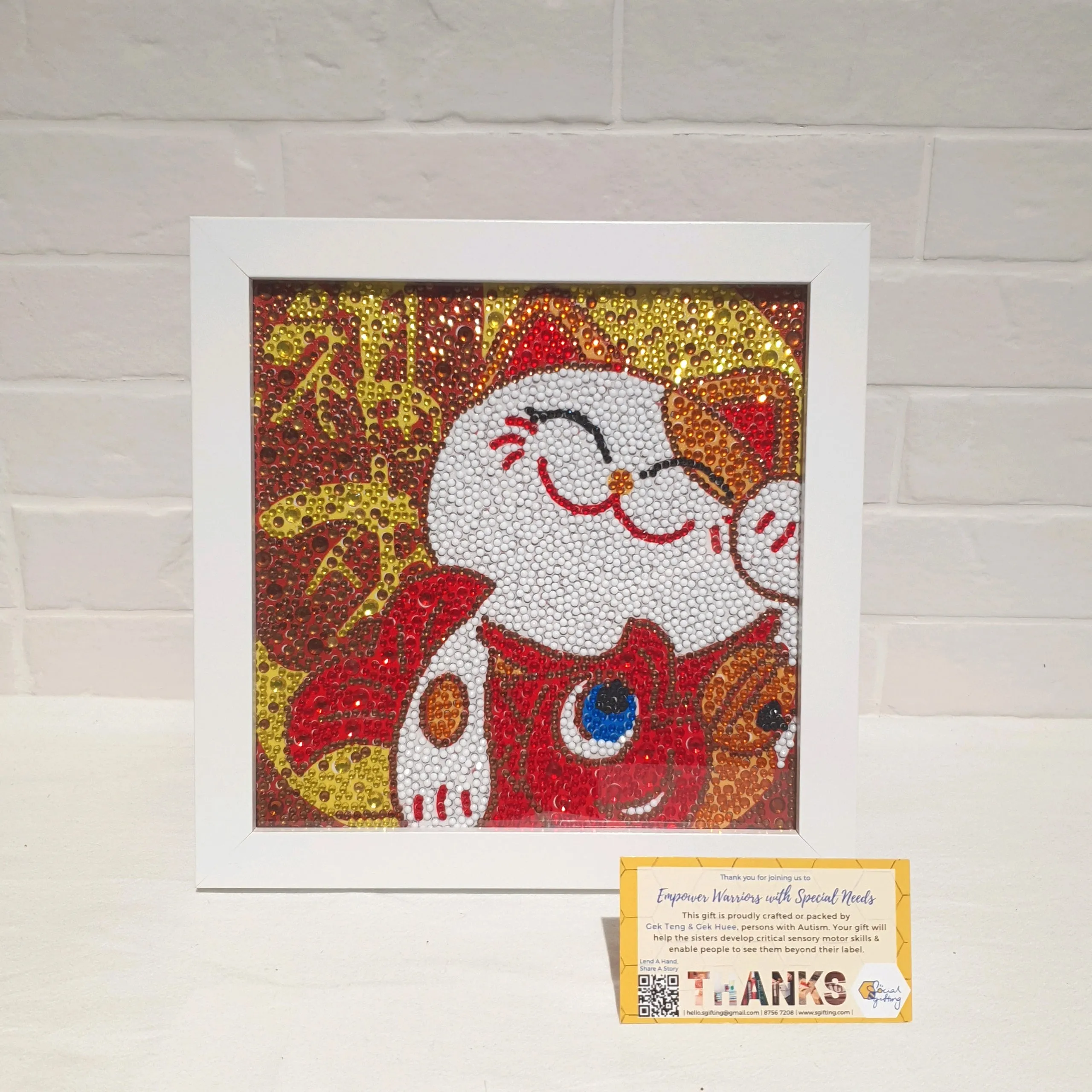 Fortune Cat Diamond Art with Wooden Frame (23 x 23 cm)