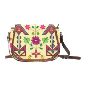 Geometric Floral Spring - Vanilla Saddle Bag/Small