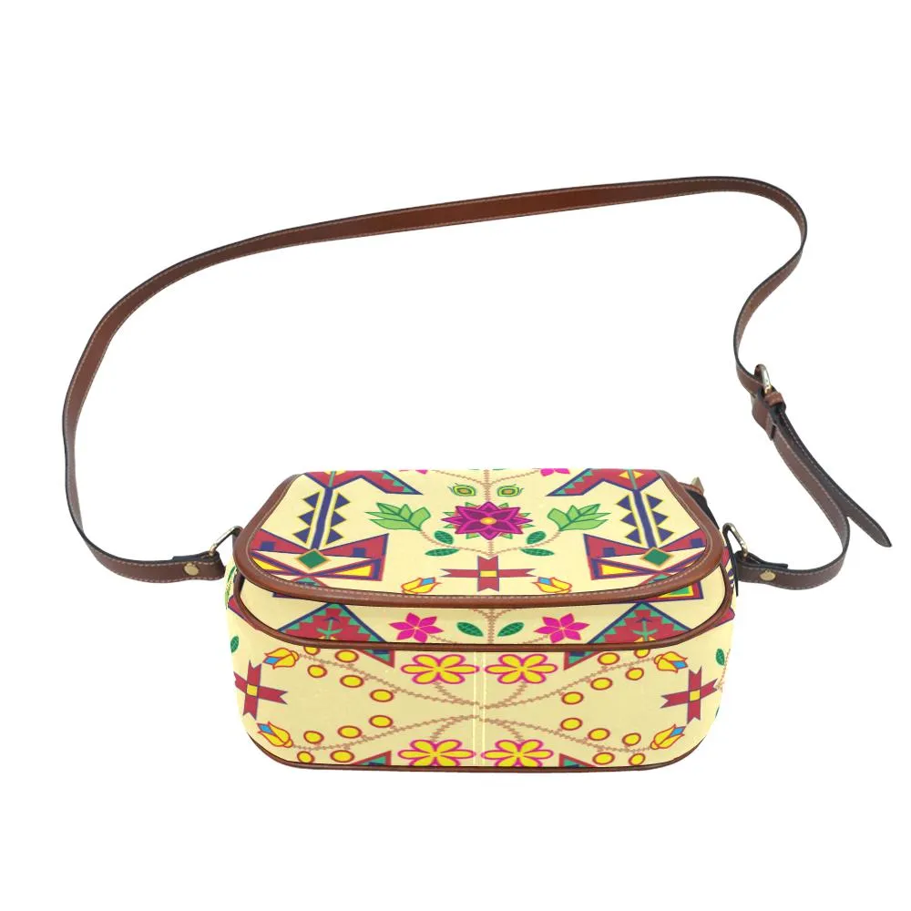 Geometric Floral Spring - Vanilla Saddle Bag/Small