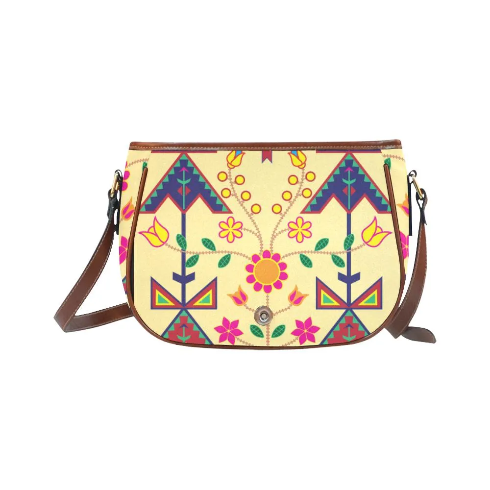 Geometric Floral Spring - Vanilla Saddle Bag/Small