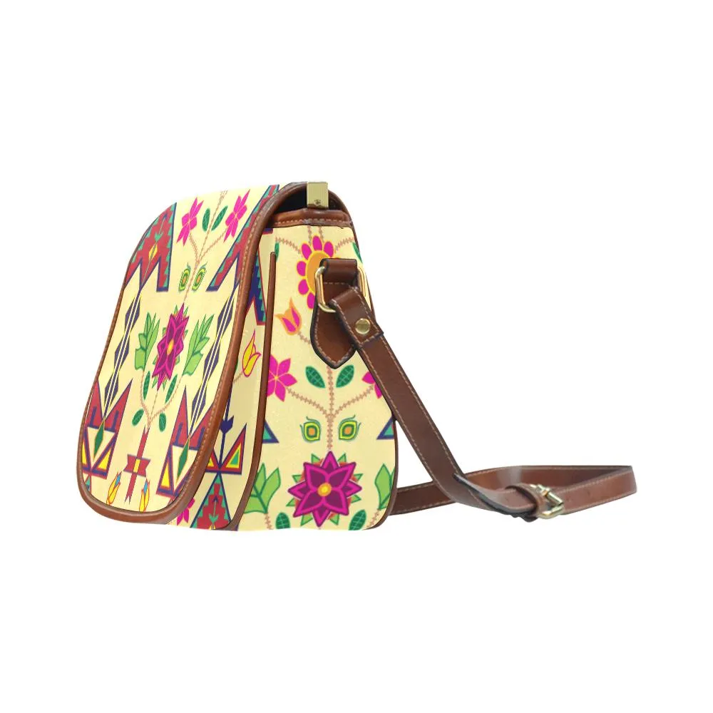 Geometric Floral Spring - Vanilla Saddle Bag/Small