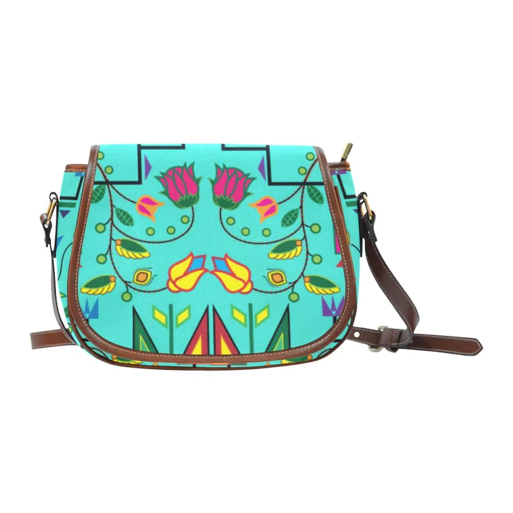 Geometric Floral Summer - Sky Saddle Bag/Small