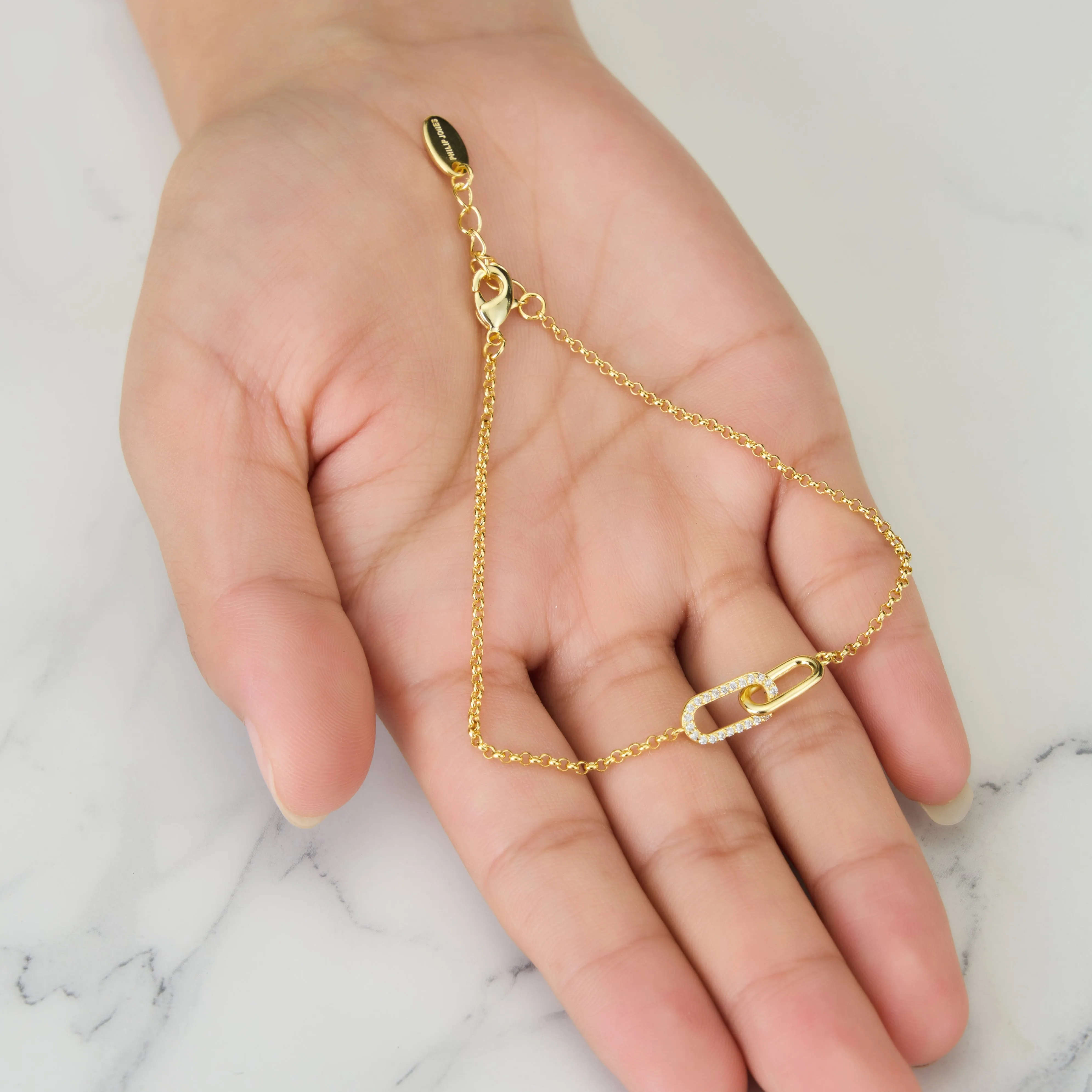 Gold Plated Paperclip Link Bracelet Created with Zircondia® Crystals