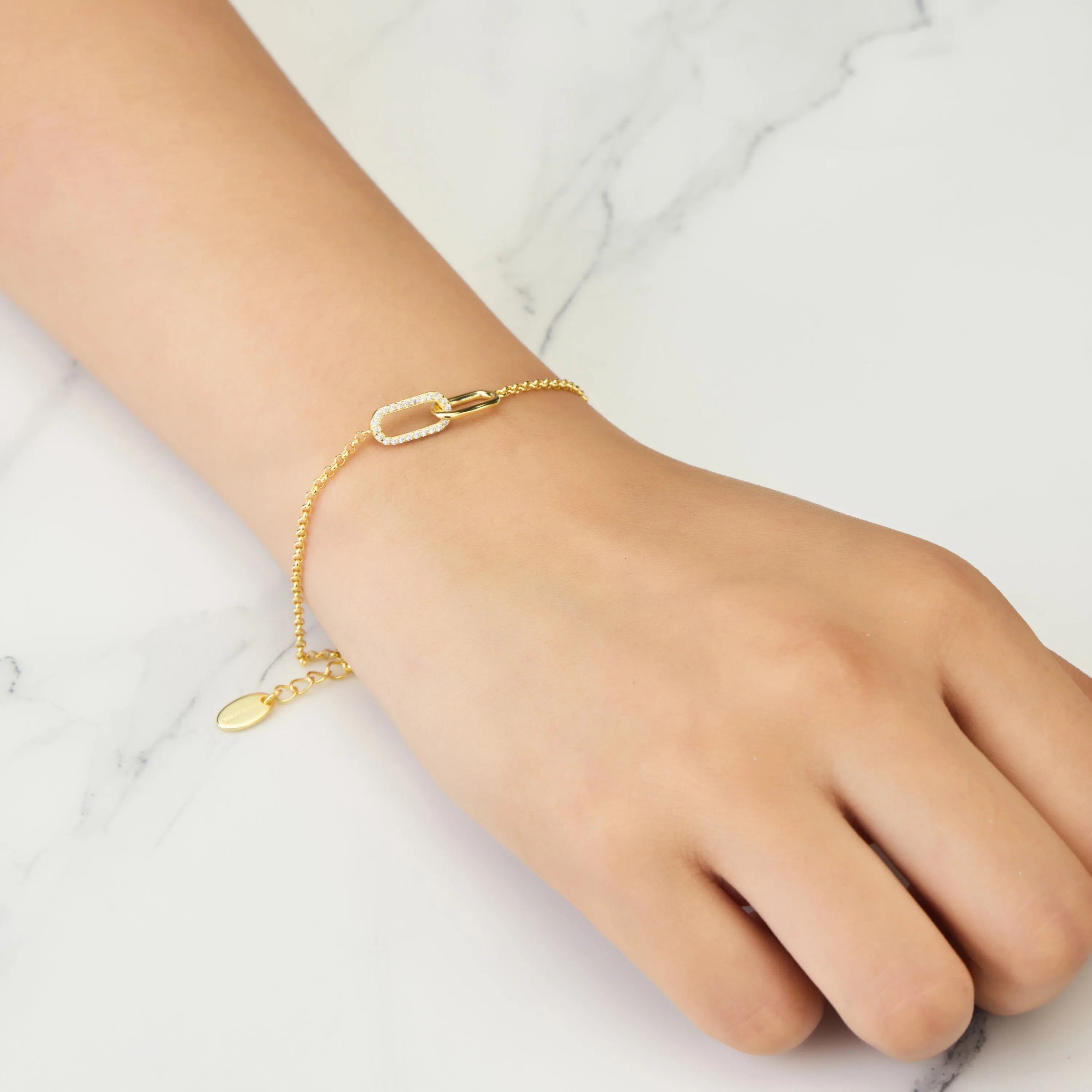 Gold Plated Paperclip Link Bracelet Created with Zircondia® Crystals