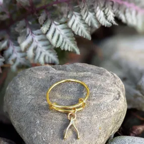 Gold Wishbone Expandable Charm Ring