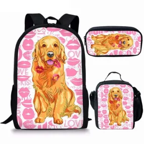 Golden Retriever Kisses Backpack, Lunch Bag, Pencil Case