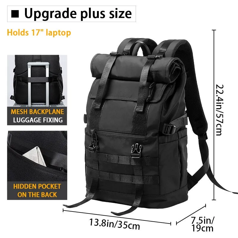 Gothslove Mens Black backpack Waterproof Large Capacity Travel Backpack Men Roll Top 17 Laptop Backpack Teen Male School Bag