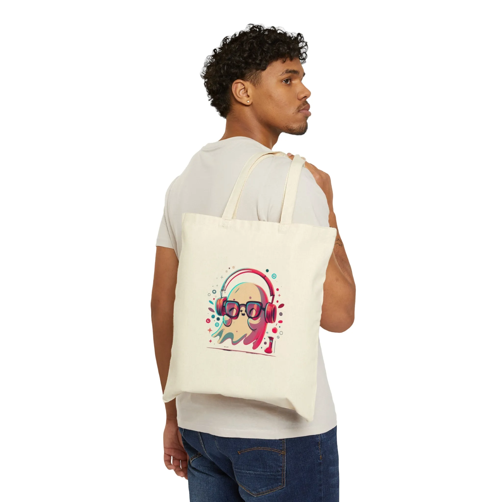 Groovy cute ghost with headphones halloween spooky Tote Bag