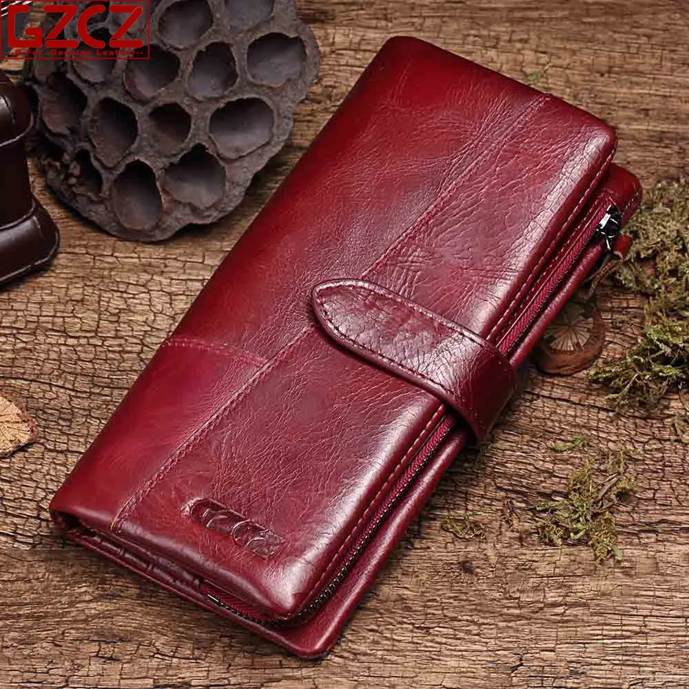 GZCZ 2019 Genuine Leather Women Wallet Purse Female Luxury Cow Leather Business Women's Handbag Genuine Leather Pouch