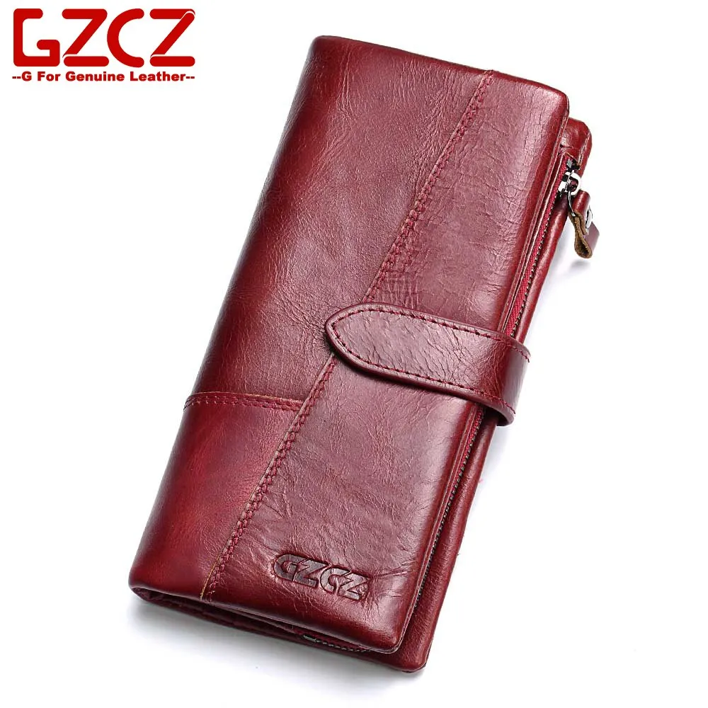 GZCZ 2019 Genuine Leather Women Wallet Purse Female Luxury Cow Leather Business Women's Handbag Genuine Leather Pouch