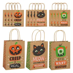 Halloween Paper Bags For Party Favors and Trick-Or-Treating, Medium Size 6 1/2" x 3 1/4" x 9" (12 Pack)