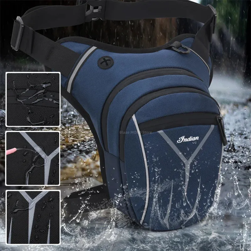 Indian Waterproof Drop Waist Leg Bag Motorcycle Bag Rainproof Reflective Earphone Hole Thigh Belt Tactical Travel Pack