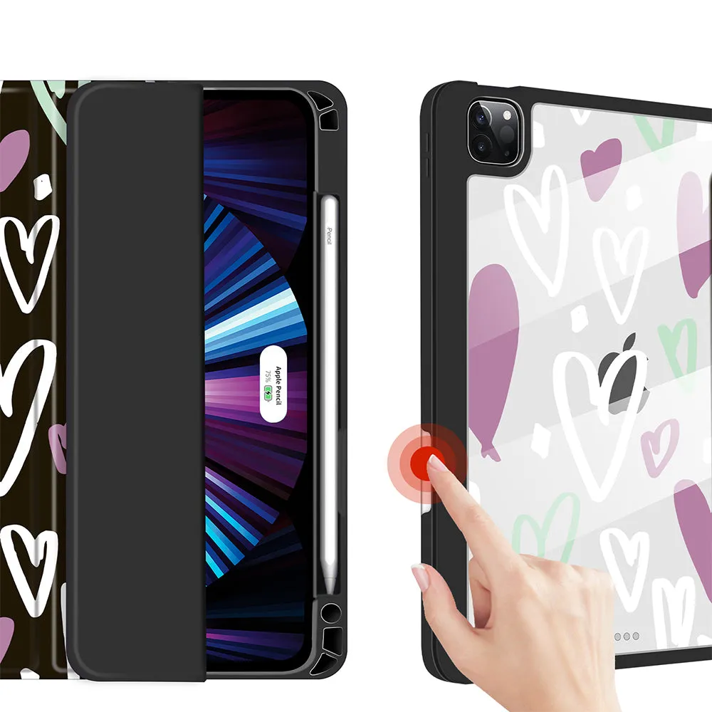 iPad Pro 12.9 2021/2020/2018 Case | Soft TPU Floral Protective Shockproof Cover Tablet Case Cover |Black Hearts