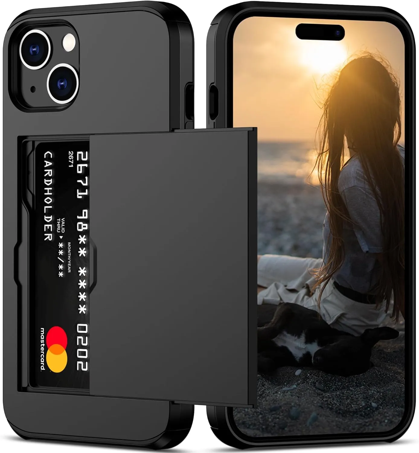 iPhone 15 Case Holder Protective Shockproof Hidden Card Slim Wallet Cover