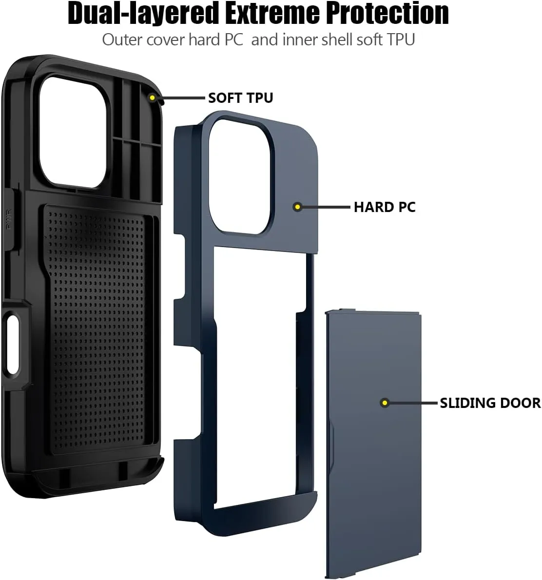 iPhone 16 Pro Case Card Holder Dual Layer Heavy Duty Protective Shockproof Hidden Card Slot Slim