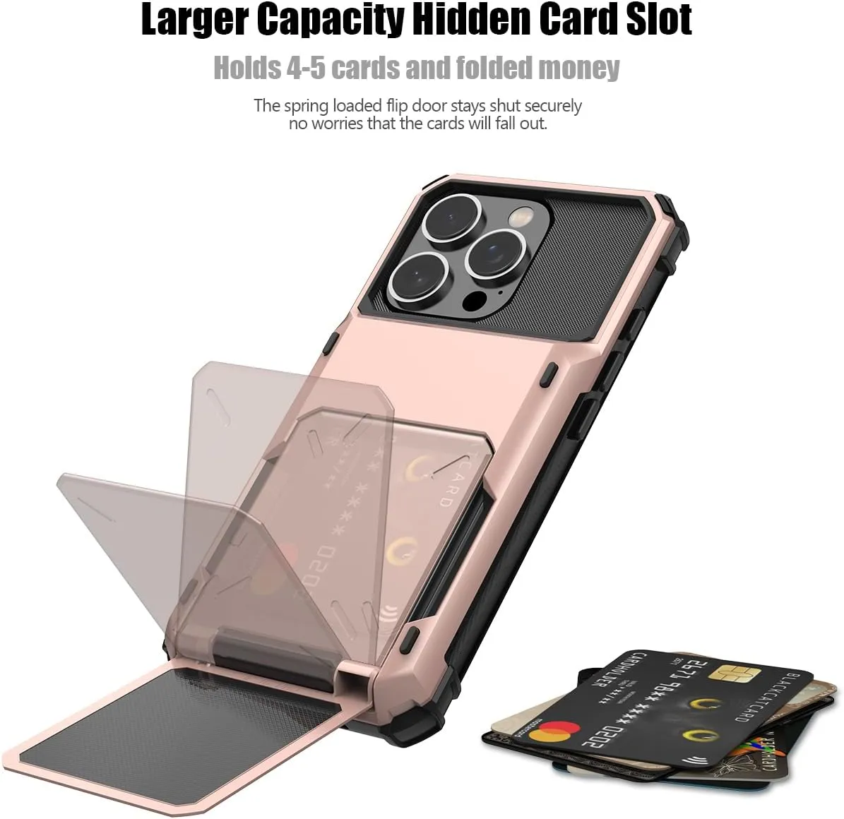 iPhone 16 Pro Case Card Holder Dual Layer Heavy Duty Protective Shockproof Hidden Card Slot Slim