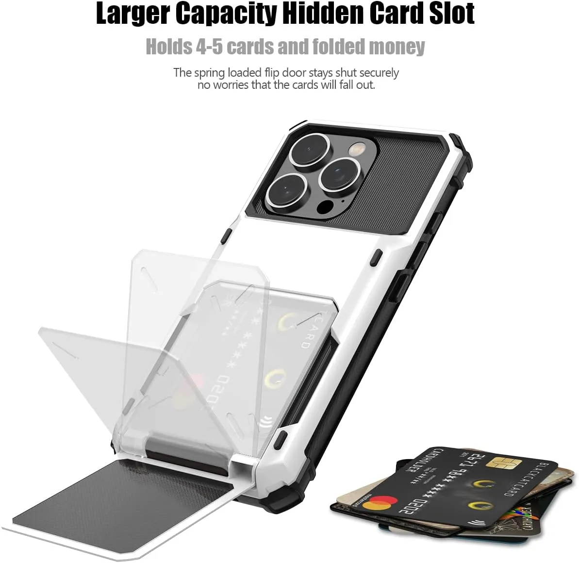 iPhone 16 Pro Case Card Holder Dual Layer Heavy Duty Protective Shockproof Hidden Card Slot Slim