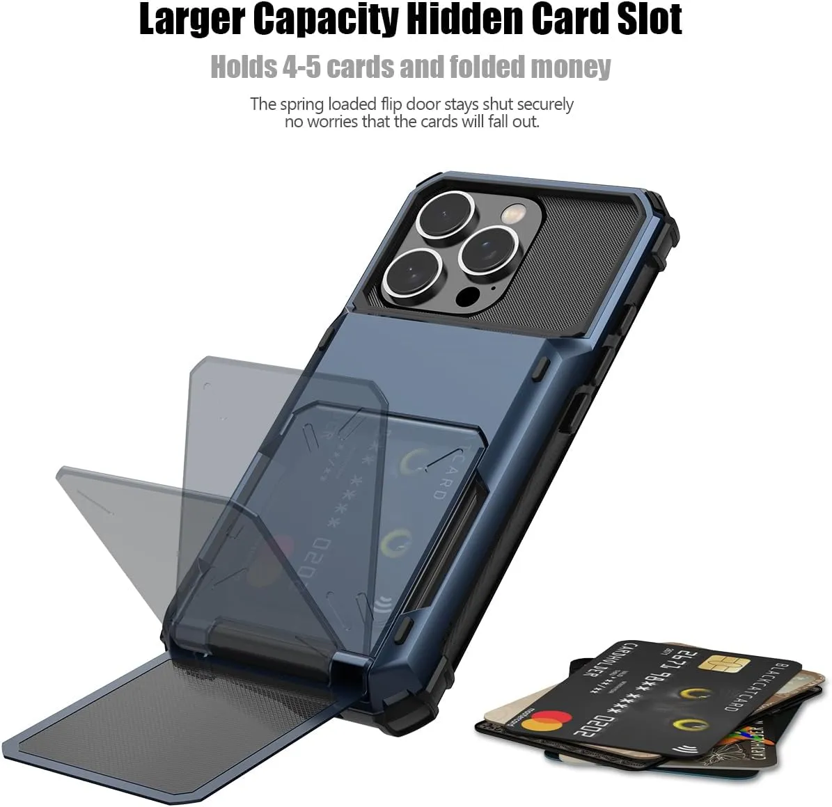 iPhone 16 Pro Case Card Holder Dual Layer Heavy Duty Protective Shockproof Hidden Card Slot Slim