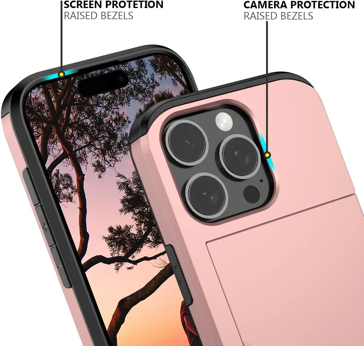 iPhone 16 Pro Case Card Holder Dual Layer Heavy Duty Protective Shockproof Hidden Card Slot Slim