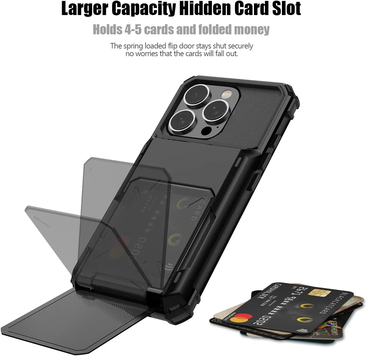 iPhone 16 Pro Case Card Holder Dual Layer Heavy Duty Protective Shockproof Hidden Card Slot Slim