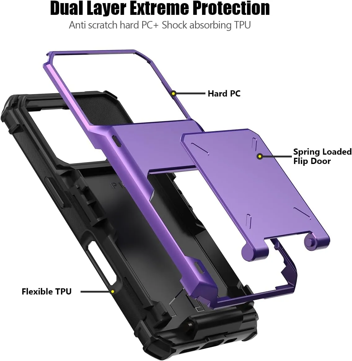 iPhone 16 Pro Case Card Holder Dual Layer Heavy Duty Protective Shockproof Hidden Card Slot Slim