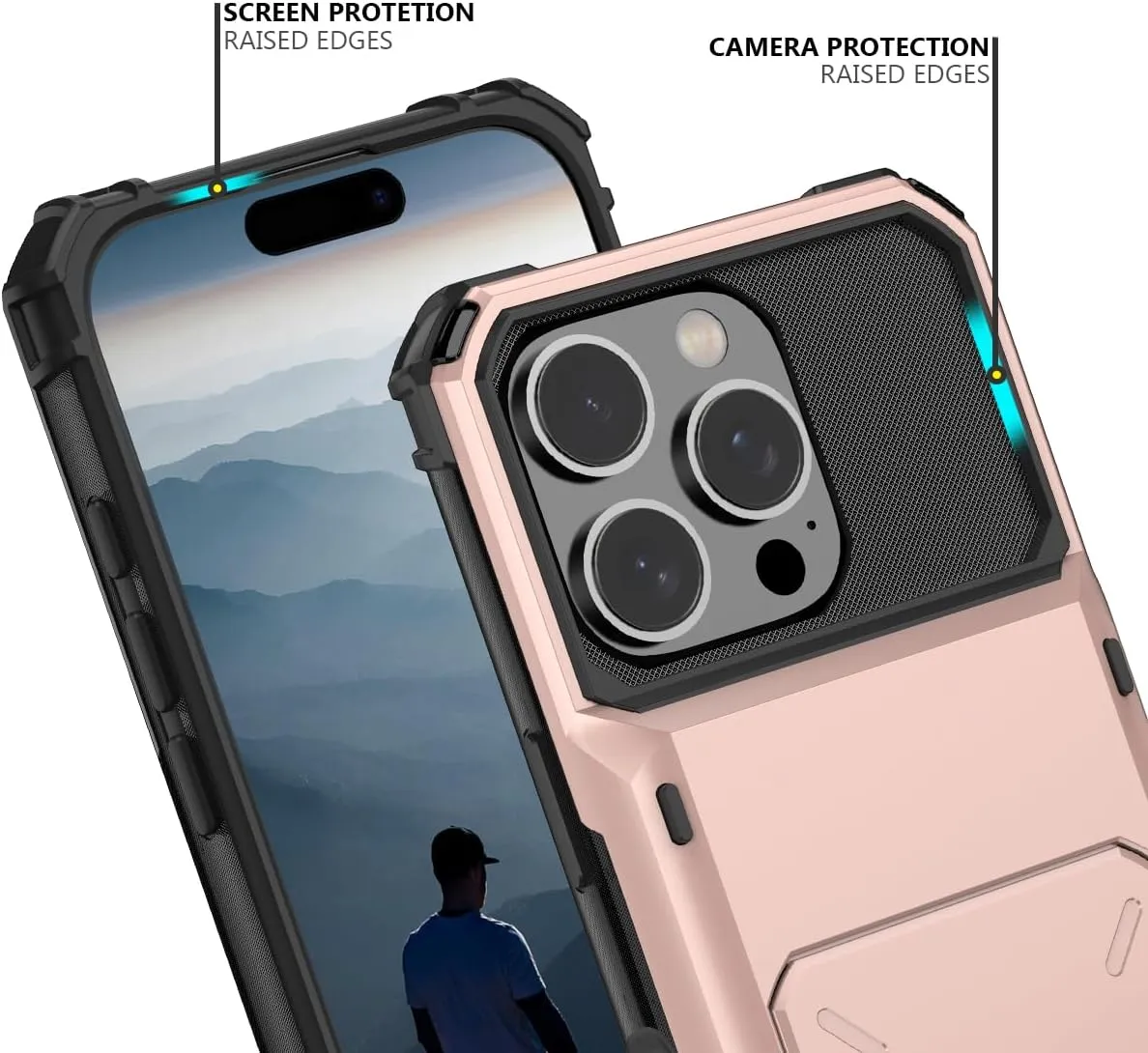 iPhone 16 Pro Case Card Holder Dual Layer Heavy Duty Protective Shockproof Hidden Card Slot Slim