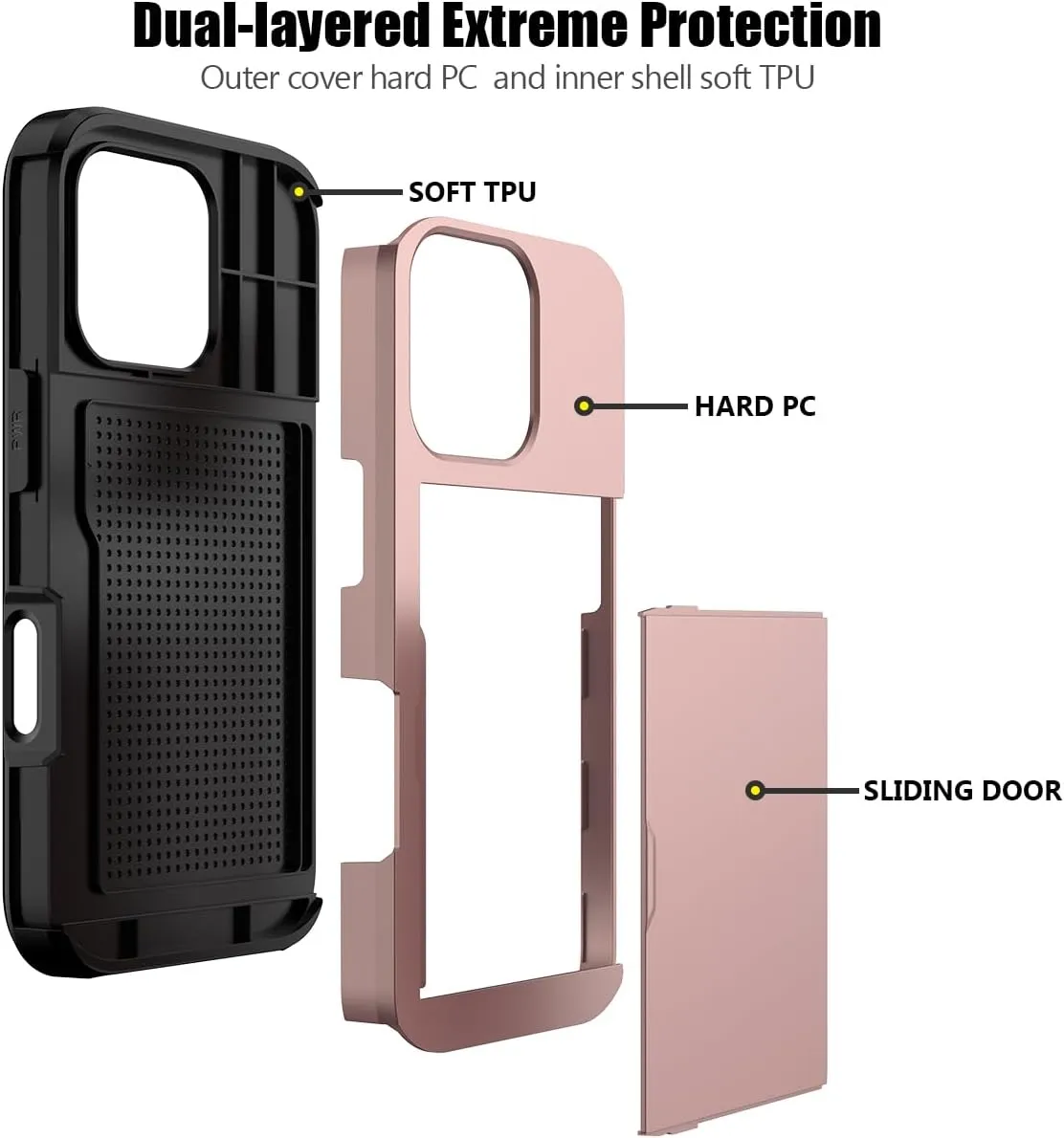 iPhone 16 Pro Case Card Holder Dual Layer Heavy Duty Protective Shockproof Hidden Card Slot Slim