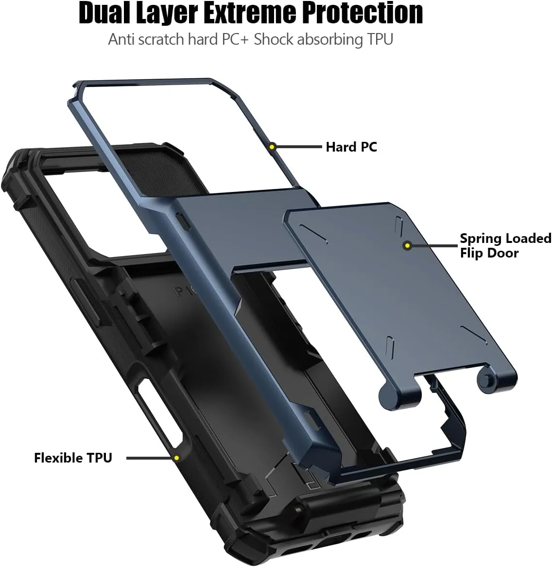 iPhone 16 Pro Case Card Holder Dual Layer Heavy Duty Protective Shockproof Hidden Card Slot Slim