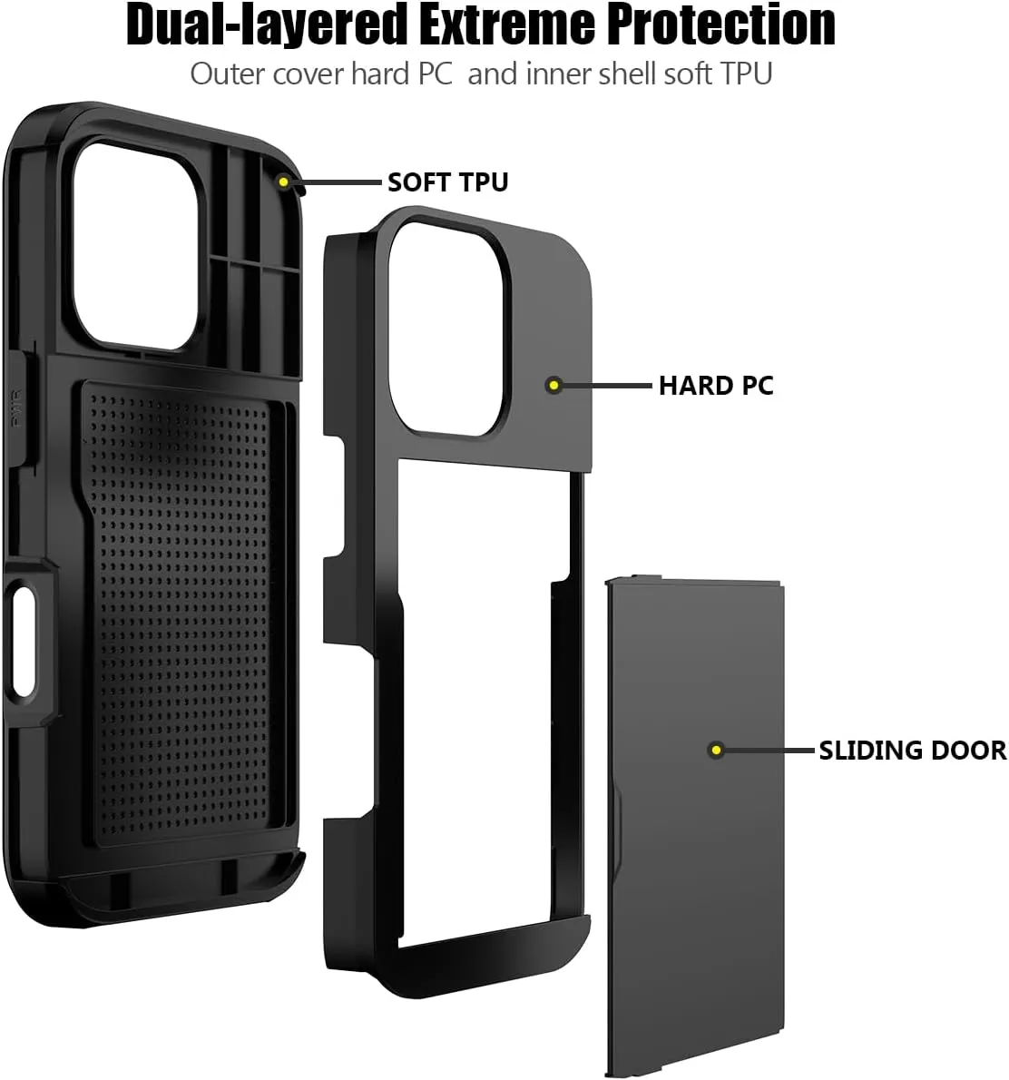 iPhone 16 Pro Case Card Holder Dual Layer Heavy Duty Protective Shockproof Hidden Card Slot Slim