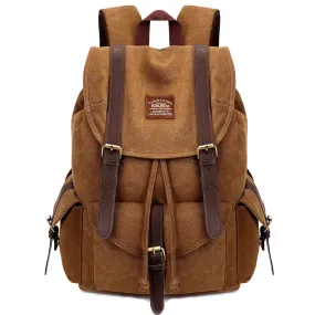 KAUKKO Retro Canvas Bag Outdoor School Backpack Travel Casual Hiking Rucksack  ( Khaki )