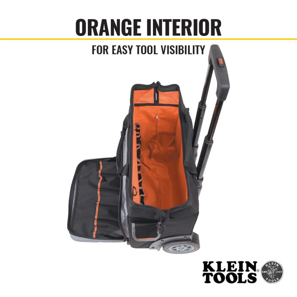 Klein Tools 55452RTB Tool Bag, Water Resistant Tool Storage Organizer Rolls on Rugged 6-Inch Wheels, 24 Pockets, Load Tested to 200-Pound