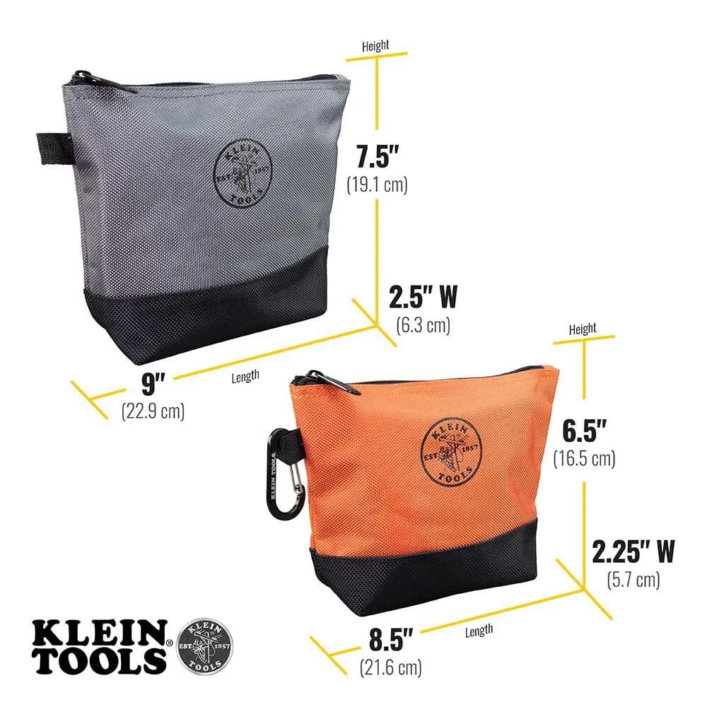 Klein Tools 55470 Utility Bag, Stand-Up Zipper Tool Bags, Tough 1680d Ballistic Weave, Reinforced Bottoms, Orange/Black, Gray/Black, 2-Pack