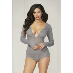 Knit Long Sleeve Romper - Medium - Grey