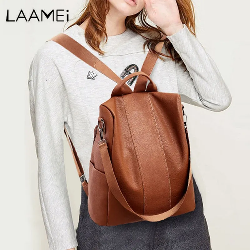 Laamei Backpack Women Retro PU Leather Backpack