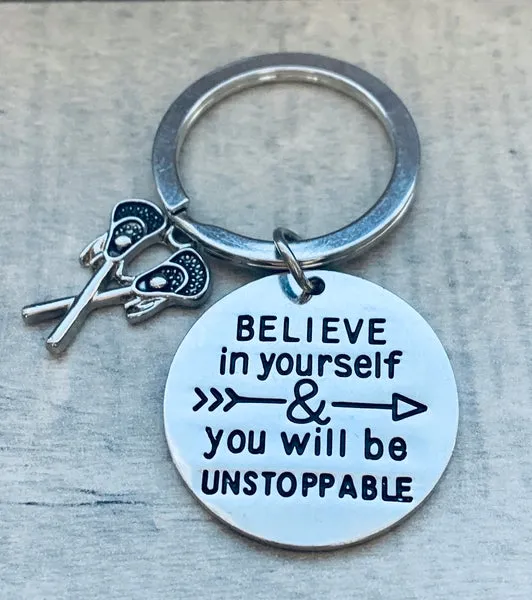 Lacrosse Keychain with Inspirational Charms