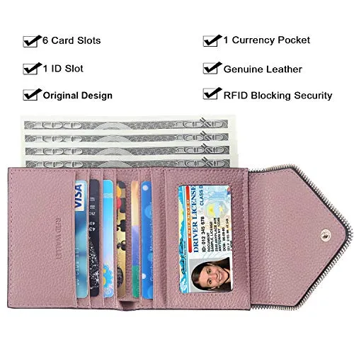 Lavemi RFID Blocking Small Compact Leather Wallets Credit Card Holder Case for Women(Envelope Gray/Dark Pink)