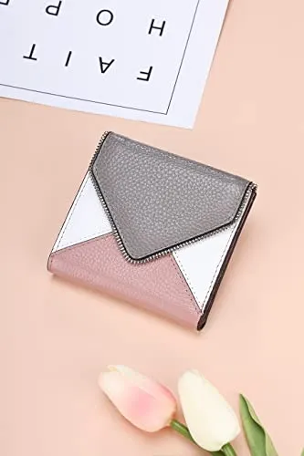 Lavemi RFID Blocking Small Compact Leather Wallets Credit Card Holder Case for Women(Envelope Gray/Dark Pink)