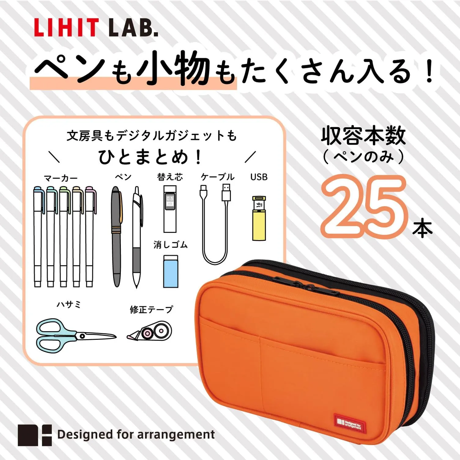 LIHITLAB Large Capacity Double Zipper Pencil Case For School Office College, Big Capacity 6 Compartments Pencil Bag Holder Adults Teen Boys Girls, Travel Cosmetics Storage, Black (A7555-24)