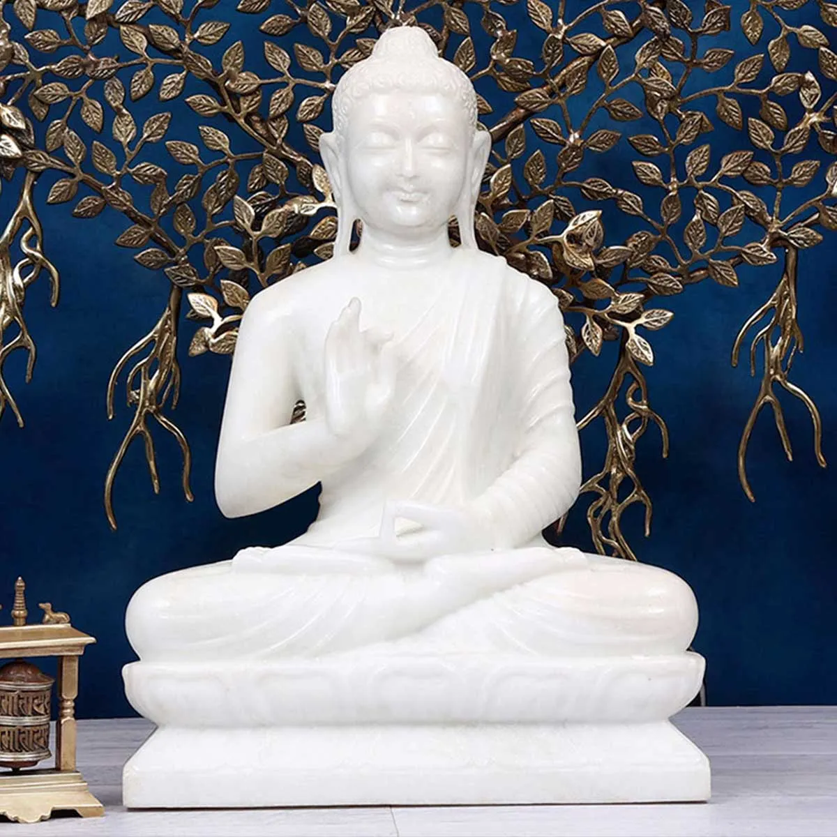 Lord Buddha Sitting Asana Made of Makrana Marble- 13 x 10 x 19 Inch, 25 Kg