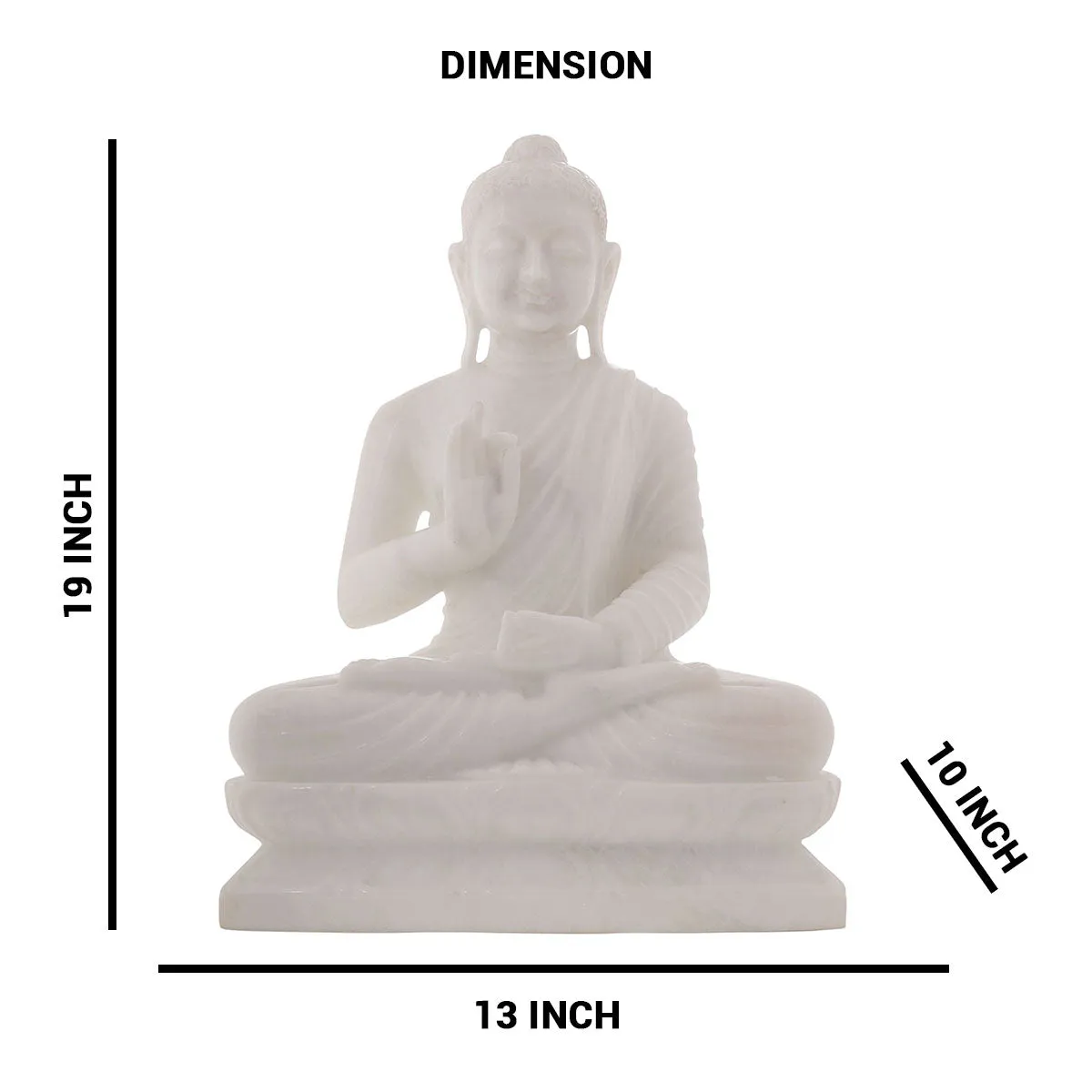 Lord Buddha Sitting Asana Made of Makrana Marble- 13 x 10 x 19 Inch, 25 Kg