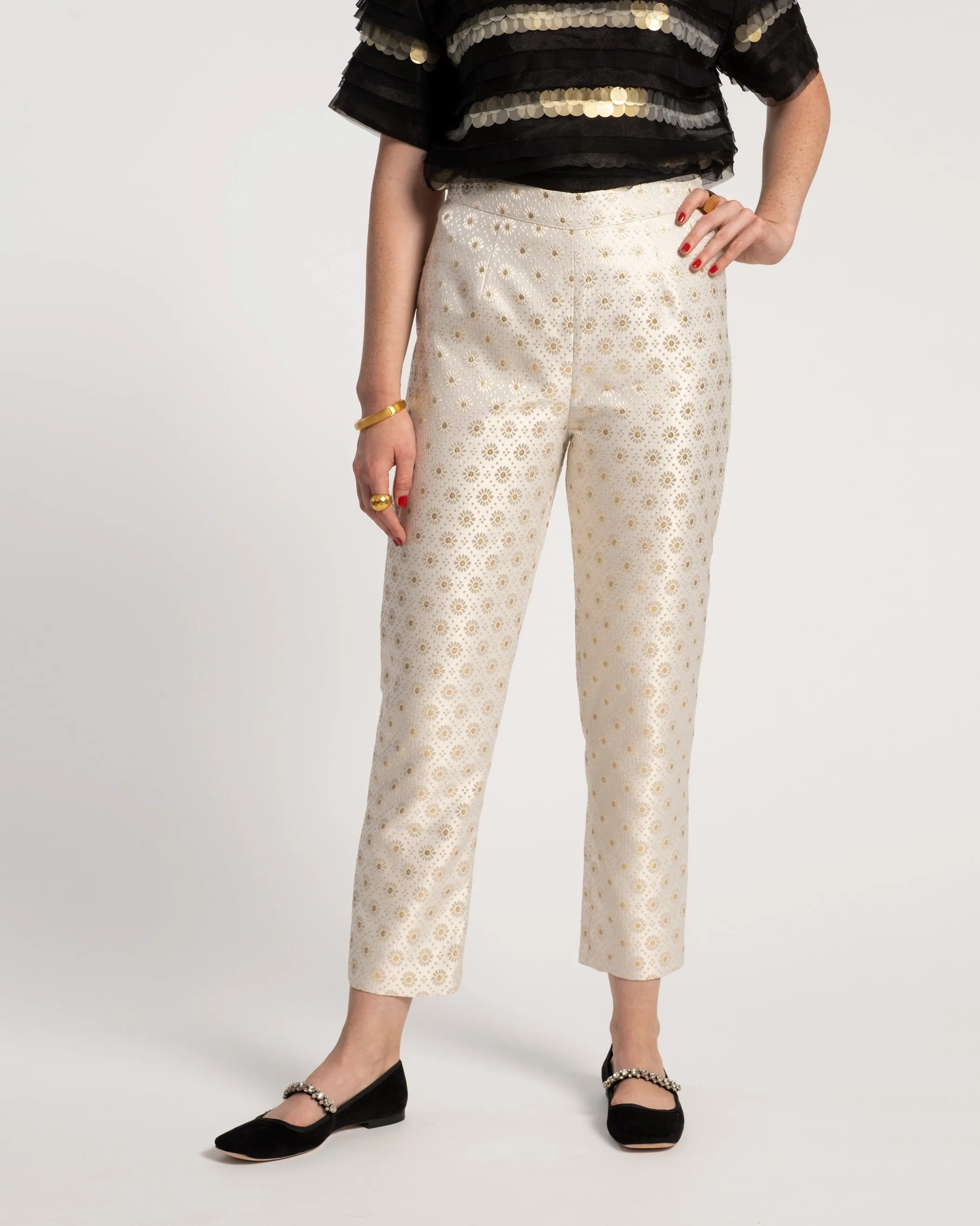 Lucy Pant Metallic Jacquard Gold